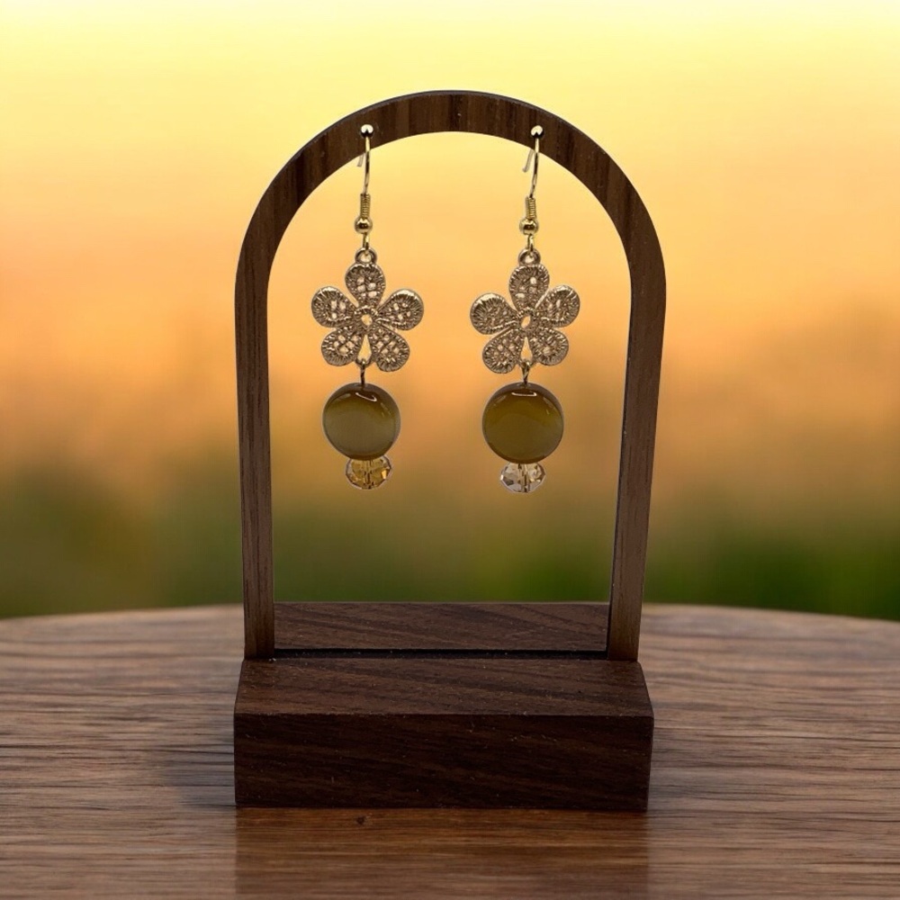 Up cycled Gold Floral Dangle Earrings